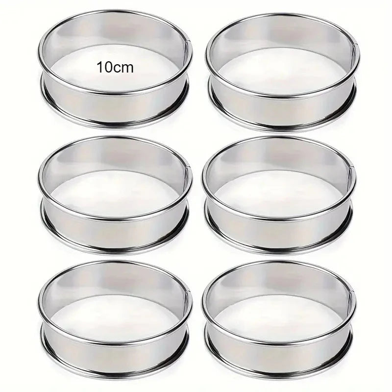 6PCS Stainless Steel Mousse Cake Mold Heat-Resistant Perforated Round Tart Ring Cookies Pastry Circle Cutter Mold Baking Tools
