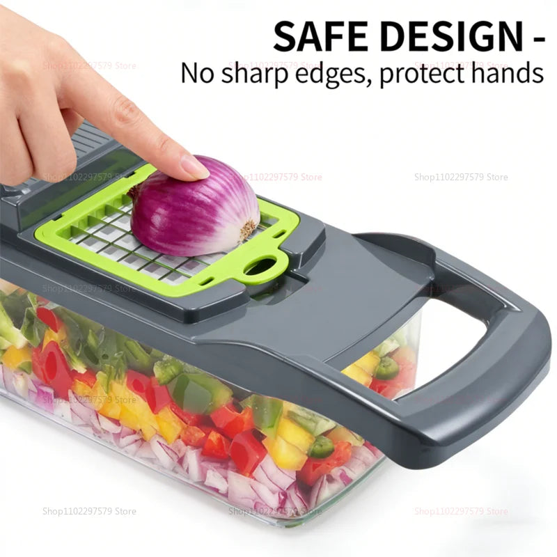 14/16 Pcs Vegetable Chopper Set Food Processor Onion Potato Slicer Dicer Grater Kitchen Fruit Vegetable Cutter with Handle