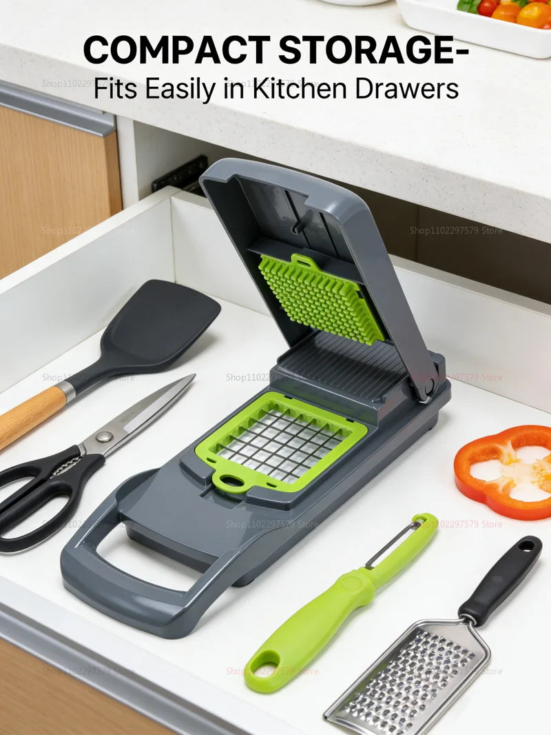14/16 Pcs Vegetable Chopper Set Food Processor Onion Potato Slicer Dicer Grater Kitchen Fruit Vegetable Cutter with Handle