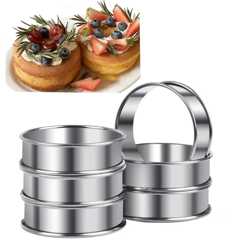 6PCS Stainless Steel Mousse Cake Mold Heat-Resistant Perforated Round Tart Ring Cookies Pastry Circle Cutter Mold Baking Tools