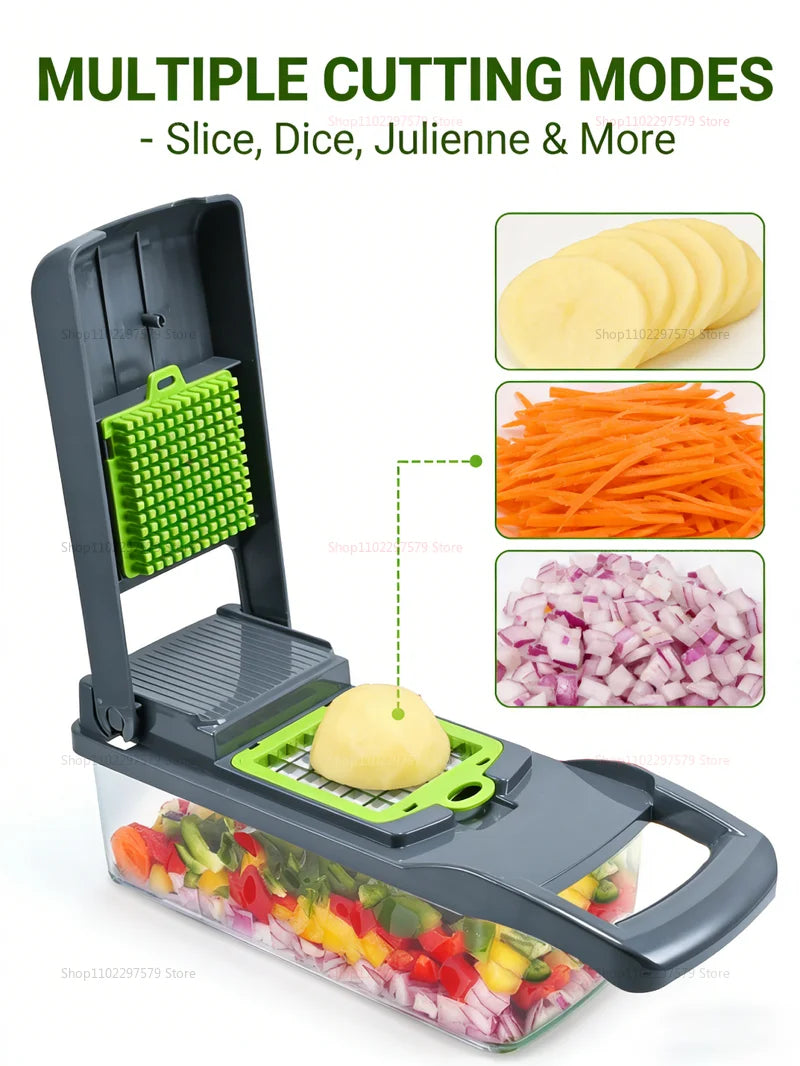 14/16 Pcs Vegetable Chopper Set Food Processor Onion Potato Slicer Dicer Grater Kitchen Fruit Vegetable Cutter with Handle