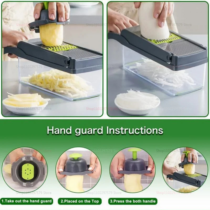 14/16 Pcs Vegetable Chopper Set Food Processor Onion Potato Slicer Dicer Grater Kitchen Fruit Vegetable Cutter with Handle