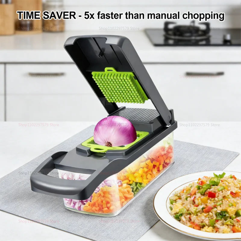 14/16 Pcs Vegetable Chopper Set Food Processor Onion Potato Slicer Dicer Grater Kitchen Fruit Vegetable Cutter with Handle