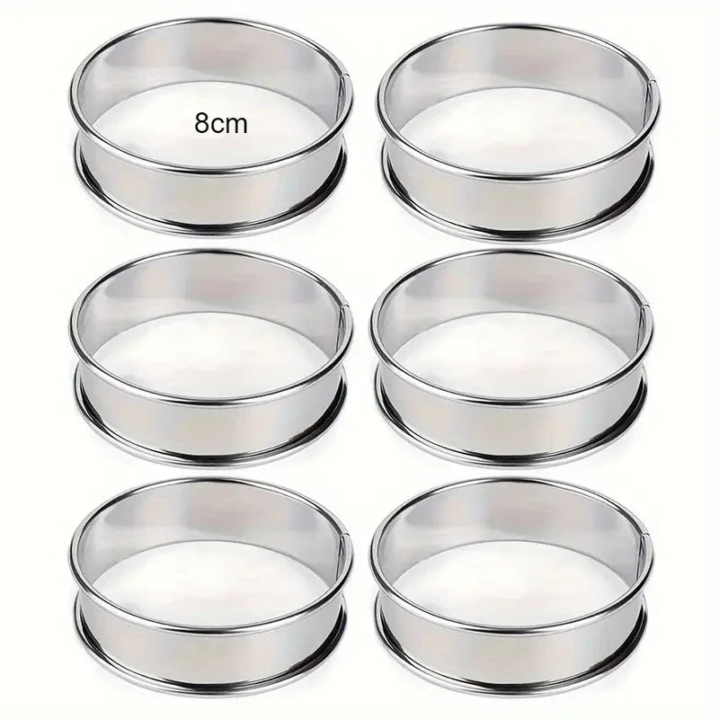 6PCS Stainless Steel Mousse Cake Mold Heat-Resistant Perforated Round Tart Ring Cookies Pastry Circle Cutter Mold Baking Tools