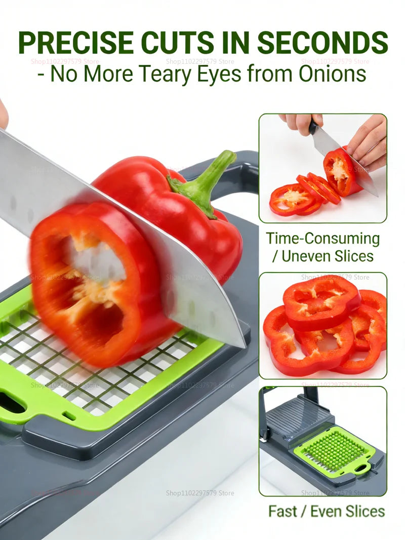 14/16 Pcs Vegetable Chopper Set Food Processor Onion Potato Slicer Dicer Grater Kitchen Fruit Vegetable Cutter with Handle