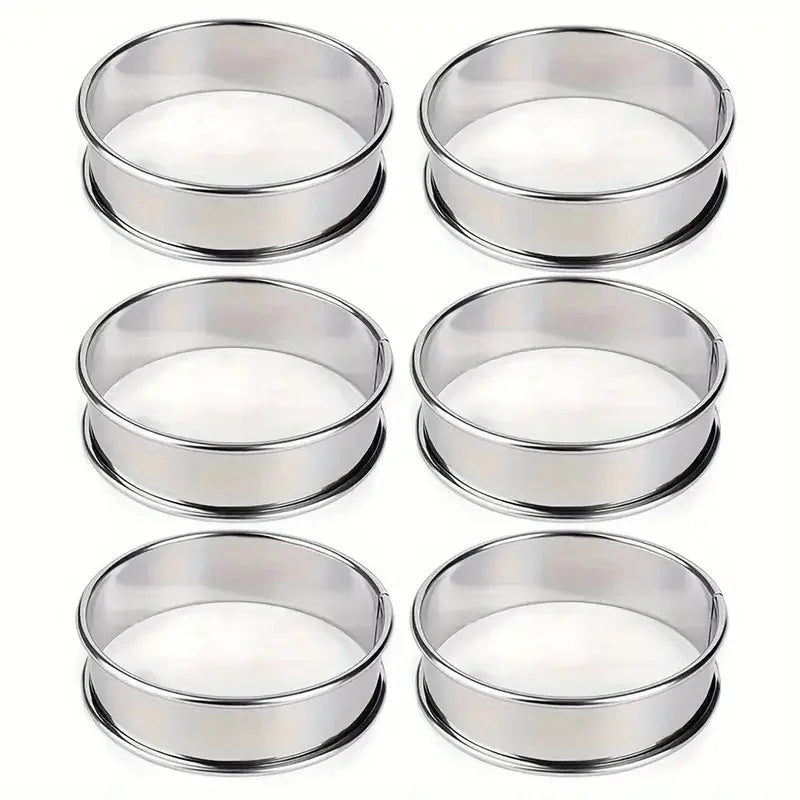6PCS Stainless Steel Mousse Cake Mold Heat-Resistant Perforated Round Tart Ring Cookies Pastry Circle Cutter Mold Baking Tools
