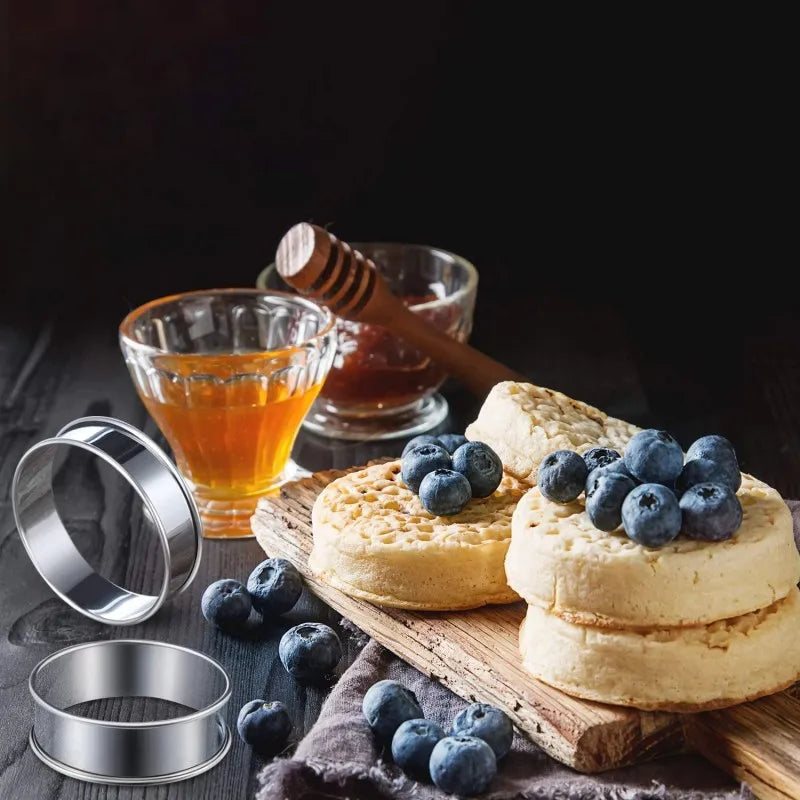 6PCS Stainless Steel Mousse Cake Mold Heat-Resistant Perforated Round Tart Ring Cookies Pastry Circle Cutter Mold Baking Tools