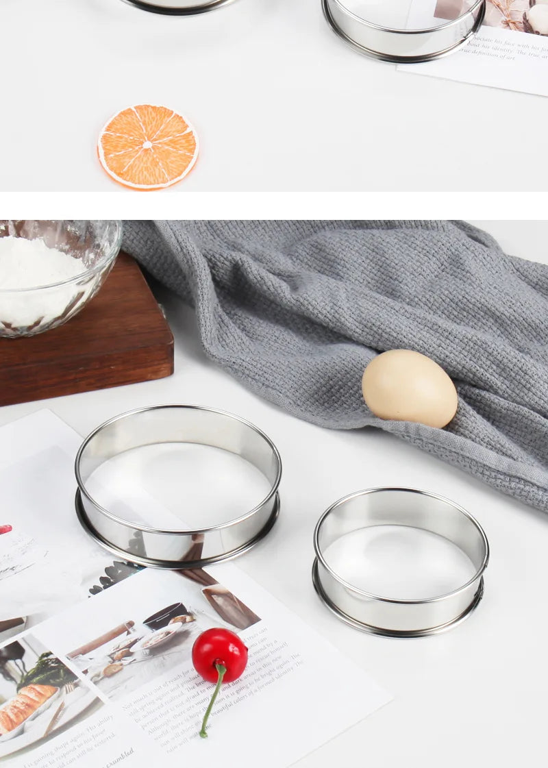 6PCS Stainless Steel Mousse Cake Mold Heat-Resistant Perforated Round Tart Ring Cookies Pastry Circle Cutter Mold Baking Tools